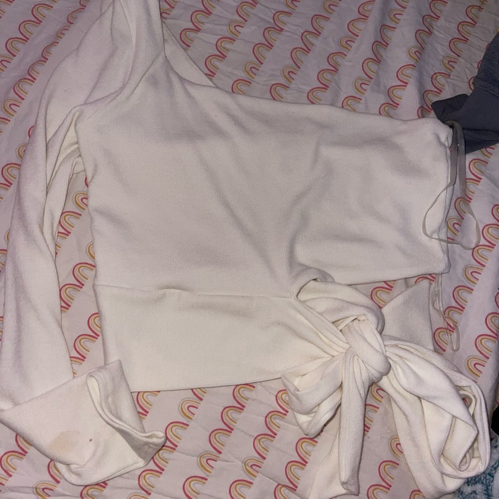 White One Shoulder Side Tie CutOut